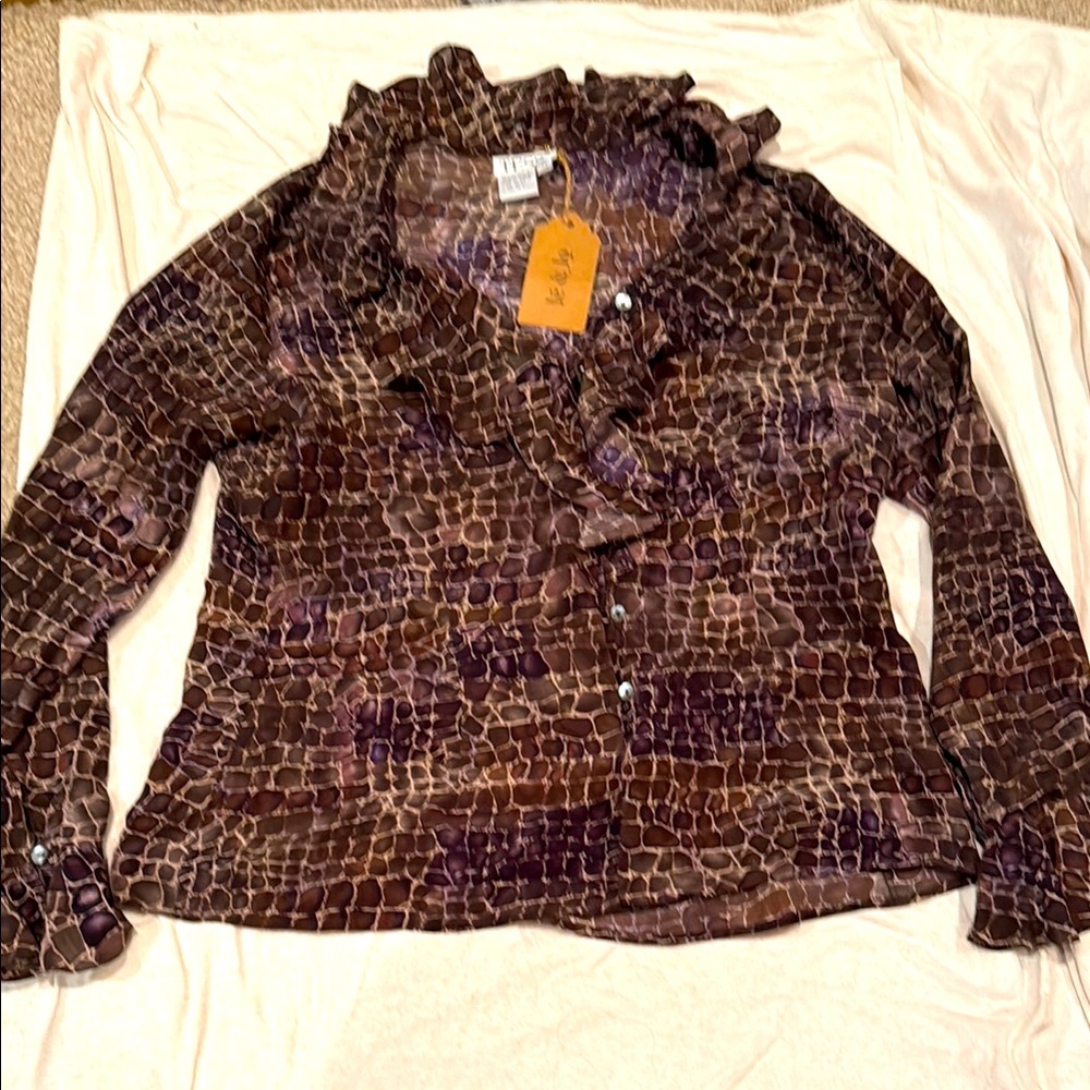 Women's Silk Ruffled Brown Blouse